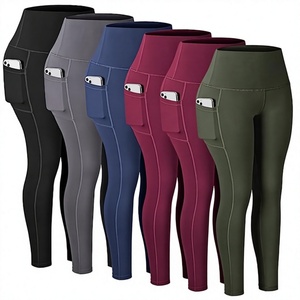 Wholesale Women's High-Waist Tummy Control Four-Way Stretch Seamless Knee-Length <b>Leggings</b> <b>Pockets</b> Thick Spandex/Nylon Yoga - Product Image 1