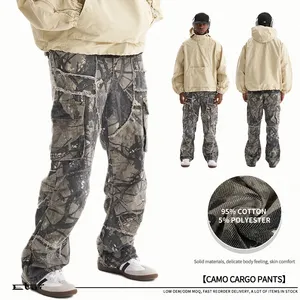 high quality straight fit camo cargo pants multi-pocket baggy jeans trousers custom wash mens pants
