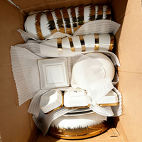 Service de table complet en céramique de luxe, vaisselle de qualité alimentaire avec bordure dorée électroplaquée, vendu à la tonne