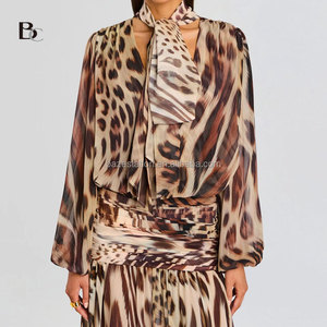 Alta qualità all'ingrosso personalizzato OEM/ODM fabbrica elegante <span class=keywords><strong>Chiffon</strong></span> animale leopardato stampa a <span class=keywords><strong>manica</strong></span> <span class=keywords><strong>lunga</strong></span> Maxi abito donna - Product Image 3
