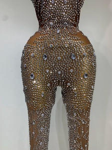 Mono de mujer de malla transparente con pedrería, sexy y lujoso, para actuaciones de baile, celebraciones, discotecas, fiestas de cumpleaños y trajes de escenario. - Product Image 3