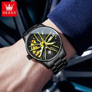 OLEVS 9937 Hip Hop Watches Reloj Non-spinning Fashion Car Wheel Watch 3d Hollow Dial Stainless Steel Back Cover Band Quartz