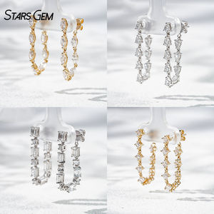 Boucles d'oreilles chaîne Starsgem en diamant de laboratoire, or massif 14K, taille poire, plaqué rhodium, unisexe, DEF VS, design fantaisie, bijoux fins - Product Image 2