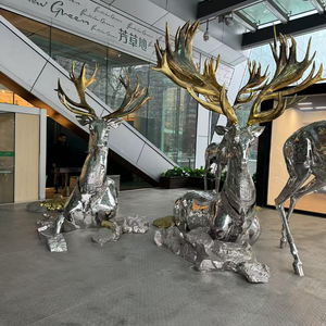 تمثال كبير خارجي مطلي بالذهب من الفولاذ المقاوم للصدأ ومنحوت من قرن الوعل الذهبي الغزلان المصبوب بخبرة ومحفور - Product Image 4