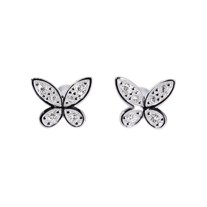 E4209 Pendientes de mariposa de oro blanco para mujer, con microincrustaciones de cristal y diamantes de imitación, joyería de moda linda - Product Image 1