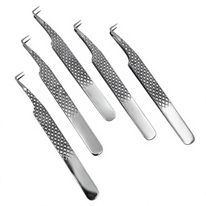 Pince à épiler pour extensions de cils en acier inoxydable argenté, poignée diamantée, 10 mm, pointe pointue à 90 degrés - Product Image 1