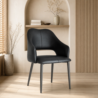 Chaise de salle à manger en acier gris, pieds en acier au carbone, simili cuir, avec accoudoirs, chaise rembourrée pour restaurant et hôtel