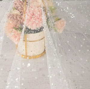 투명한 스팽글 니트 메쉬와 손으로 수놓은 진주 레이스 웨딩 튤 원단 100% 아크릴 - Product Image 6