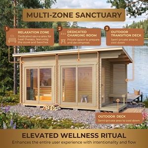 Sauna extérieur Ploutara 210 cm (83 po) avec vestiaire et terrasse, application Contractor Smart, certifié ETL CE FSC, kit modulaire préfabriqué - Product Image 2
