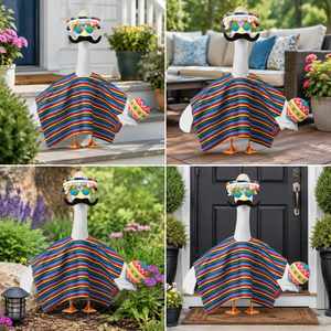 Lawn Goose Clothes Mexican Party Costume Colorful <b>Poncho</b> Straw Hat Maraca Patio Yard Decoration - Product Image 5