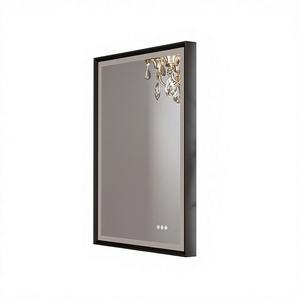 กระจกห้องน้ำแบบมีไฟ LED สีดำทันสมัยสำหรับโรงแรม ไฟส่องด้านหน้าและด้านหลัง ป้องกันฝ้า ขอบกระจกแบบเอียง มีให้เลือก 3 สี - Product Image 1