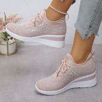 Baskets mode femme ornées de strass, tige en maille respirante, semelle compensée confortable, antidérapantes et résistantes à l'usure