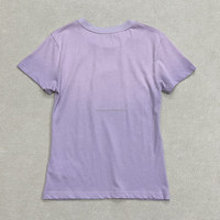 Nouveau T-shirt imprimé lettres 2026, bleu brume vintage, coupe ajustée, col rond, en coton pour femme