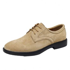 Chaussures habillées Oxford pour hommes en faux daim beige, bout rond, à lacets, semelle extérieure en caoutchouc respirante, pour le bureau et la carrière, toutes saisons - Product Image 1
