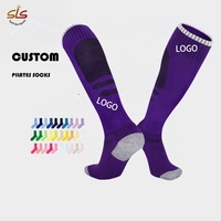 Chaussettes de football personnalisées en gros pour équipes et clubs, respirantes, rembourrées, hautes jusqu'au genou, avec nom, numéro et logo personnalisés, faible MOQ