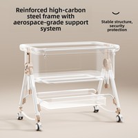 Nouveau Lit Bébé 3-en-1 2026 avec Moustiquaire, Rangement, Maillage Respirant & Roues - Motif Étoile de Lune, Berceau Convertible