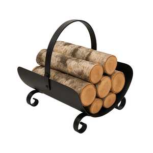 Porte-bûches pour cheminée en acier peint en noir 40x34x35 cm avec poignée pliable, design élégant - Product Image 1