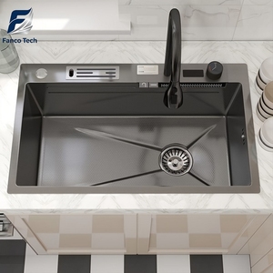Mat Siyah PVD Çizilmez Kabartmalı Dijital Şelale Tezgah Lavabosu Entegre Bıçaklık Akıllı Panel Fabrikadan Doğrudan - Product Image 3