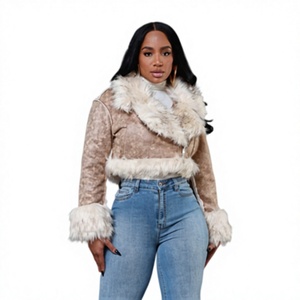 <b>Women's</b> Faux <b>Suede</b> Bomber <b>Jacket</b> With Fur Trim Collar And Cuffs Winter Thick Windproof Short Coat For <b>Women</b> - Product Image 6