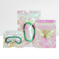 Petit sac à fermeture éclair holographique quantité minimale de commande avec outils cosmétiques en plastique laser et emballage de cils de bijoux pour colliers