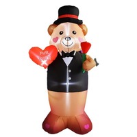 Ours gonflable romantique décoratif pour la Saint-Valentin dans un costume, tenant un bouquet de fleurs en forme de cœur avec lumières LED