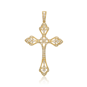 CUSTOM SILVER 10K/14K/18K GOLD PLATED LAB GROWN CVD DIAMOND CLASSIC ENGAGEMENT GIFT SWEATER <b>CHAIN</b> NECKLACE <b>CROSS</b> PENDANT VS - Product Image 1