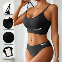 Ensemble de soutien-gorge de sport sans couture écologique avec fonction de rassemblement, tissu extensible et lisse, culotte et soutien-gorge avec coussinets amovibles