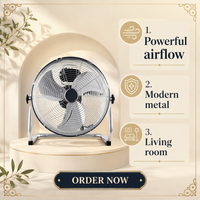 Ventilateur sur pied en métal argenté de 16 pouces, personnalisé en usine, avec 3 pales métalliques et contrôle mécanique de la vitesse