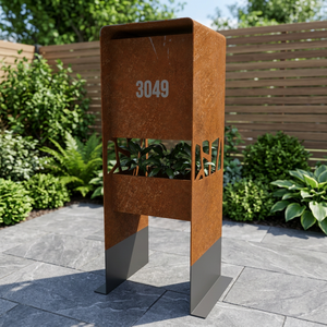 Boîte aux lettres et boîte postale décorative en acier Corten, antivol, étanche, à poser au sol, pour usage extérieur et résidentiel - Product Image 1
