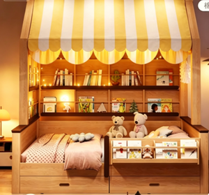 Chicheng C099-11 #   Lit cabane modulaire en bois massif de chêne écologique pour enfants avec étagère intégrée, cadre réglable, tailles 1,5 m/1,35 m - Product Image 4