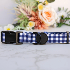 Collier pour chien réglable en vichy <span class=keywords><strong>bleu</strong></span> marine, doublé de néoprène rembourré, avec anneau en D en acier inoxydable antirouille et boucle à dégagement rapide - Product Image 4