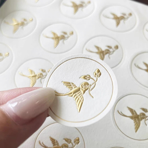 Decorative Custom Logo Printed <strong>Roll</strong> <strong>Blue</strong> Adhesive <strong>Paper</strong> Gold Embossed Stamping Round Thank You Seal Label Stickers for Packaging - Product Image 1