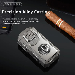 Allume-cigare torche tout-en-un Coupe-cigare intégré Coupe en V Porte-cigare Triple coupe-vent Butane Jet Flame Business Gift Box - Product Image 5