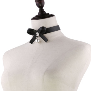 Adjustable Bondage Choker Collar Neck Ring Bowknot Bell Charm Pendant Women's Fashion <strong>Jewelry</strong> Gift Necklace for Girls - Product Image 1