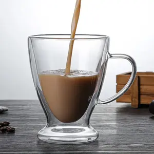 Hot Sell Durable Double-Wall Glass Coffee Mugs With Handle 300ml 450ml