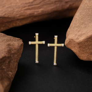 ต่างหูรูปกากบาท สแตนเลส 316L ชุบทอง PVD ประดับเพชร เครื่องประดับแฟชั่น - Product Image 3