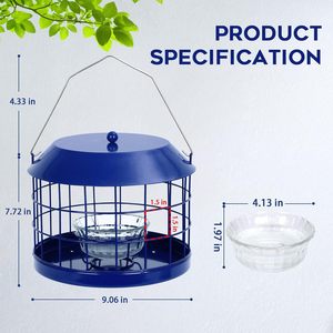 Comedero para Pájaros de Metal Azul con Recipiente de Vidrio, Comedero Redondo Colgante para Exteriores - Product Image 2