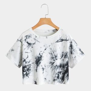 カスタムブランクカジュアルカスタムファッションドロップショルダークロップトップス女性用コットンクロップドトップTシャツ無地染め女性用Tシャツ - Product Image 4