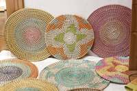 Lot de 5 panier à fleurs en jonc de mer tissé à la main, assiette à motifs floraux
