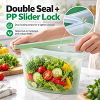 Sac de conservation alimentaire en silicone anti-fuite multi-capacités avec double fermeture et curseur en PP, réutilisable et autoportant pour une conservation optimale