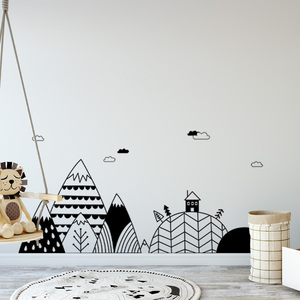 Autocollant Mural <span class=keywords><strong>noir</strong></span> <span class=keywords><strong>et</strong></span> <span class=keywords><strong>blanc</strong></span> de Style moderne, <span class=keywords><strong>papier</strong></span> <span class=keywords><strong>peint</strong></span> amovible pour chambre à coucher, nuages, maison de montagne - Product Image 5