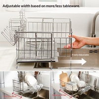 Égouttoir à vaisselle télescopique rétractable en acier inoxydable 304 de style japonais pour évier, type autoportant à bord étroit pour le rangement des bols et assiettes