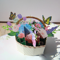2024 nouvelle mode papier fleur panier papillon Pop Up 3D anniversaire carte de voeux pour la fête des mères saint valentin avec enveloppe