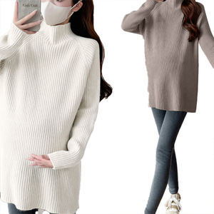 Maternity Sweater Autumn Winter Customizable New Style Loose Fashion <b>Mock</b> <b>Neck</b> Knit <b>Top</b> Mid-Length Base Layer - Product Image 4