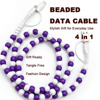 Câble de chargeur de téléphone de type C 4 en 1, violet et blanc, perlé, cordon décoratif pour smartphone