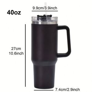 Blue Stainless Steel Tumbler <b>With</b> Handle And <b>Straw</b> 30oz Vacuum Insulated Travel Mug BPA Free Minimalist Design - Product Image 6