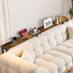 Table de canapé réglable en hauteur de 78,75 pouces avec multiprise intégrée - Cordon d'alimentation long, structure métallique, design rustique pour salon - Product Image 2