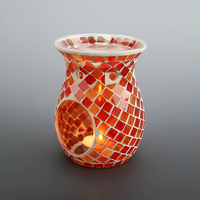 Brûleur d'huiles essentielles artisanal de Noël, motif mosaïque rouge et argenté, pour la décoration intérieure, senteurs aromatiques de rose, lavande, pin, menthe bonbon, clou de girofle - Vente chaude