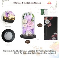 Cloche en verre pour fleurs préservées avec lumière LED, présentoir de chrysanthèmes, œillets et roses éternelles pour autel bouddhiste et décoration commémorative