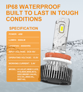 90 Wát 10000LM 6500K CSP H1 H3 Led Bulb đèn pha đèn 12V Trắng nhôm ô tô đèn xe với High & Low chùm - Product Image 6